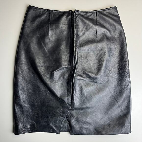 Vintage Y2K Bebe Design Lab XS Black Leather Patchwork Mini Skirt Back Zip Slit - Picture 4 of 5